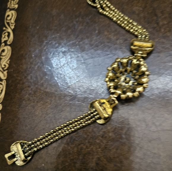 Vintage, rustic golden bracelet, embellished with agate and resin gems - Picture 3 of 11